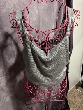 Volcom Gray Striped Ribbed Tank Top
